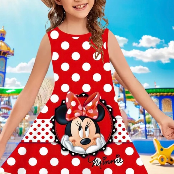 Back to School Dress Disney authentic 3D Charming Red Polka Dot  7-8 yrs - Picture 1 of 3
